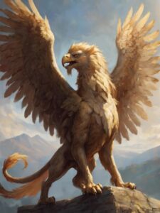 A griffin (or gryphon) is a chimeric creature, part eagle and part lion. 