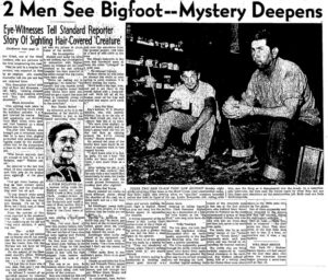 1958 Bigfoot news paper publication