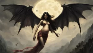 Manananggal. Filipino mythical creature, female vampire, detaches upper torso, flies with bat-like wings, preys on pregnant women.
